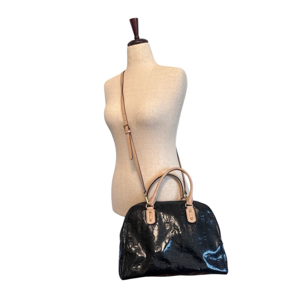 Michael Kors Jet Set Black Patent Leather Logo Satchel Crossbody‎ Bag – Designer